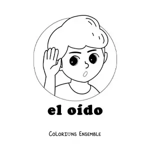 Image à colorier d'un petit garçon qui écoute un bruit avec son oreille