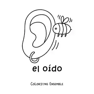 Image à colorier d'une abeille qui bourdonne devant une oreille