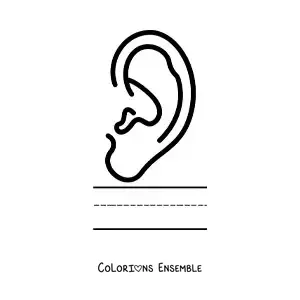 Image à colorier d'une activité éducative pour enfants sur le sens de l'ouïe