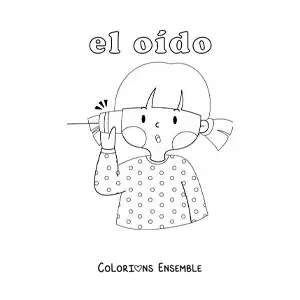 Image à colorier d'une fille qui écoute à travers un téléphone à gobelets