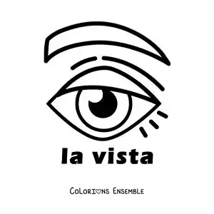 Image à colorier d’un œil, symbole du sens de la vue pour enfants