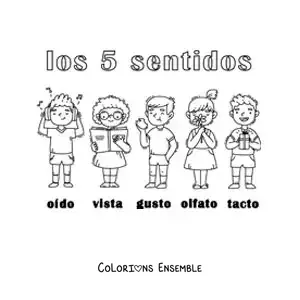 Image à colorier d’enfants utilisant les 5 sens