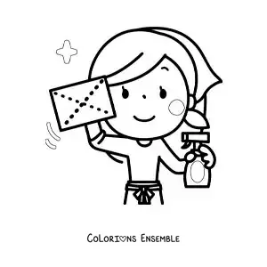 Image à colorier d’une femme faisant le ménage