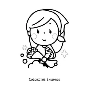 Image à colorier d’une maman en dessin animé nettoyant un ventilateur