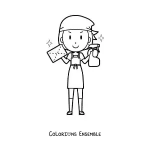 Image à colorier d’une maman prête à nettoyer sa maison
