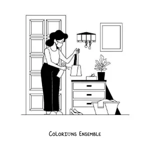 Image à colorier d’une maman faisant le ménage chez elle