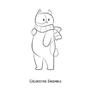 Image à colorier d’un chat portant une écharpe