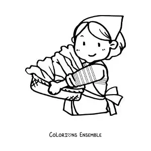 Image à colorier d’une femme au foyer ramassant le linge sale dans un panier