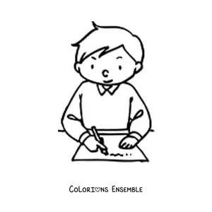 Image à colorier d'un garçon en train d'étudier
