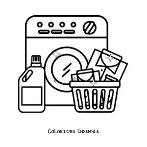 Image à colorier d’une machine à laver et de la lessive