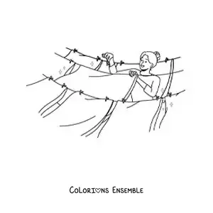 Image à colorier d’une femme suspendant le linge sur une corde à linge