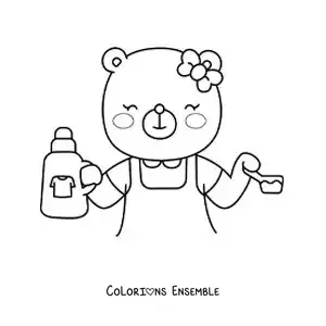 Image à colorier d’une ourse en dessin animé avec de la lessive