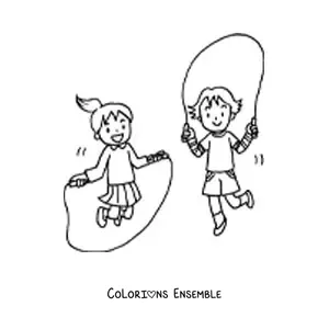 Image à colorier de deux enfants sautant à la corde