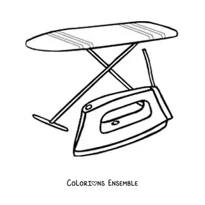 Image à colorier d'une table à repasser et d'un fer à repasser