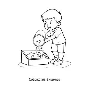 Image à colorier d'un garçon compostant des déchets organiques