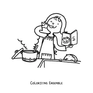 Image à colorier d'une mère cuisinant une recette avec son fils