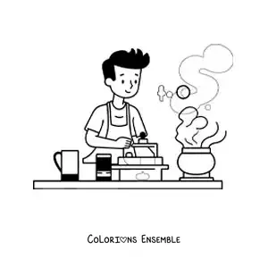 Image à colorier d'un homme cuisinant à la maison