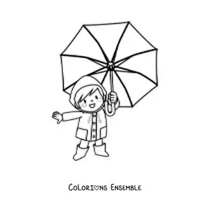 Image à colorier d'un garçon kawaii qui tient une ombrelle