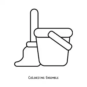 Image à colorier d'une serpillière et d'un seau