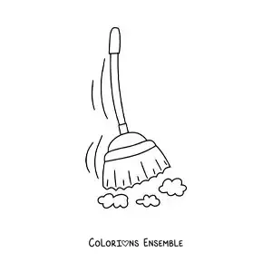 Image à colorier d'un balai balayant la poussière