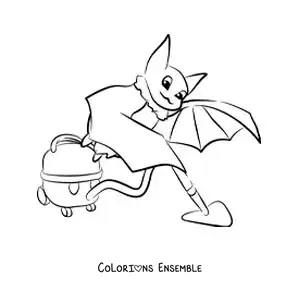 Image à colorier d'une chauve-souris animée passant l'aspirateur sur le sol