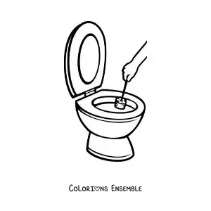 Image à colorier d'une main nettoyant des toilettes
