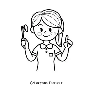 Image à colorier d'une fille kawaii avec une brosse à dents