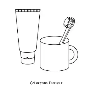Image à colorier d'un dentifrice et d'une brosse