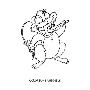 Image à colorier d'un dessin d'un écureuil se brossant les dents