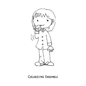 Image à colorier d'une fille se brossant les dents avant de dormir