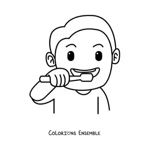 Image à colorier d'un garçon se brossant les dents