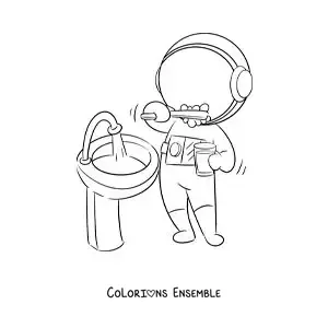 Image à colorier d'un astronaute animé se brossant les dents