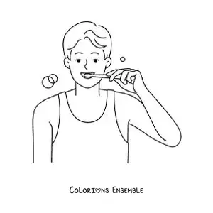 Image à colorier d'un homme se brossant les dents