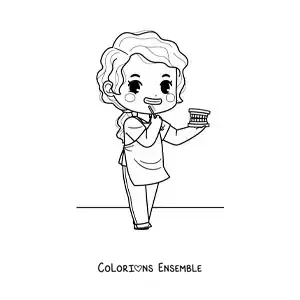 Image à colorier d'une dentiste kawaii se brossant les dents