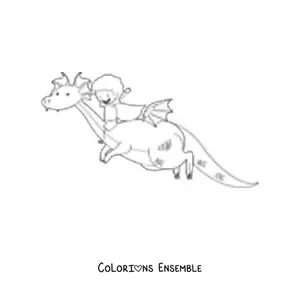 Image à colorier d'un garçon sur un dragon animé