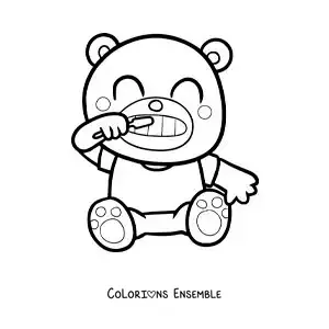 Image à colorier d'un petit ours kawaii se brossant les dents