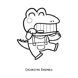 Image à colorier d'un crocodile animé kawaii se brossant les dents