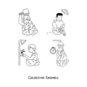 Dessin à colorier de personnes qui prennent une douche
