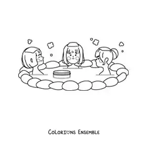 Dessin à colorier d’un bain onsen traditionnel japonais