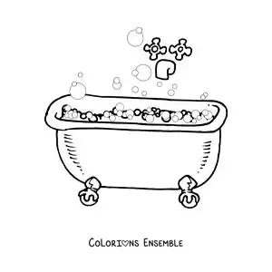 Dessin à colorier d’une baignoire pleine de mousse