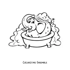 Dessin à colorier d’un éléphant rigolo qui prend un bain dans la baignoire