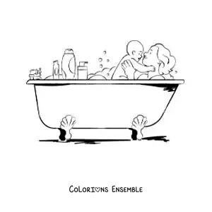 Dessin à colorier d’une maman dans la baignoire avec son bébé