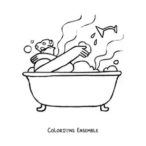 Dessin à colorier d’une personne qui prend un bain chaud