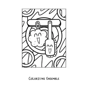 Dessin à colorier d’une éponge pour le corps et d’une brosse rigolotes