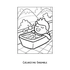 Dessin à colorier d’un petit garçon qui prend un bain relaxant