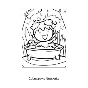 Dessin à colorier d’un petit garçon qui prend un bain dans une baignoire
