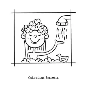Dessin à colorier d’une petite fille sous la douche