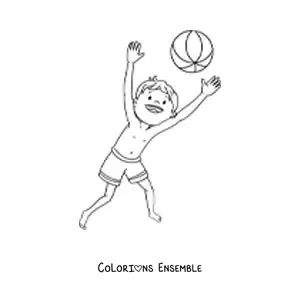 Image à colorier d'un garçon qui joue avec un ballon de plage