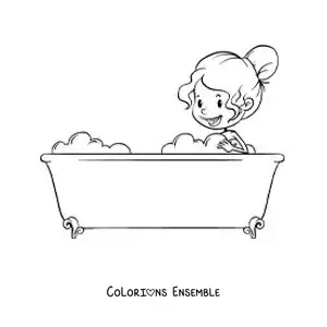 Dessin à colorier d’une fille dans la baignoire