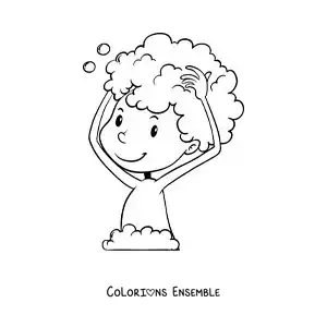 Dessin à colorier d’un petit garçon qui se lave les cheveux avec du shampoing